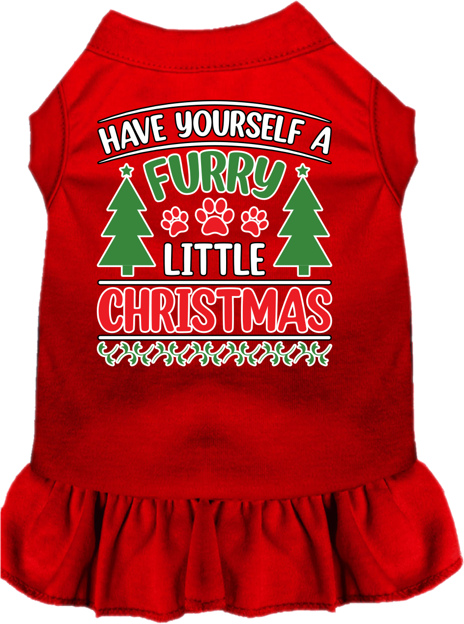 Furry Little Christmas Screen Print Dog Dress Red Size LG